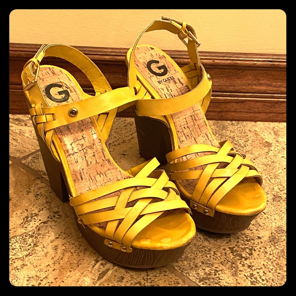 G by Guess Yellow Platform Sandals, Sz 10
